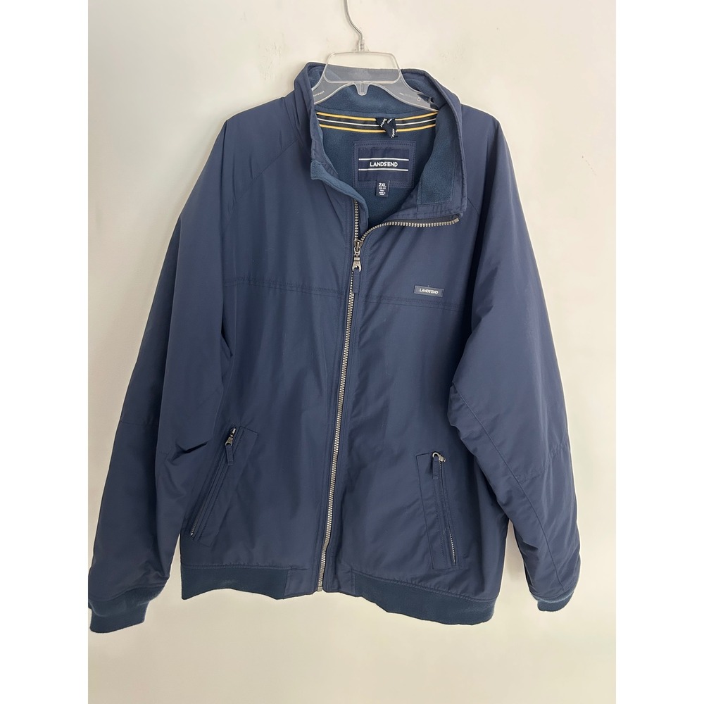 Lands End Mens‎ Squall Jacket Navy Blue Fleece Lined Full Zip Bomber 2XL Tall